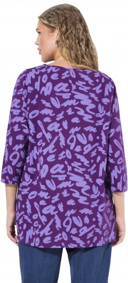 Ulla Popken Scribble Print Square Neck 3/4 Sleeve Tee Violet - Tricouri imprimate pentru femei - 