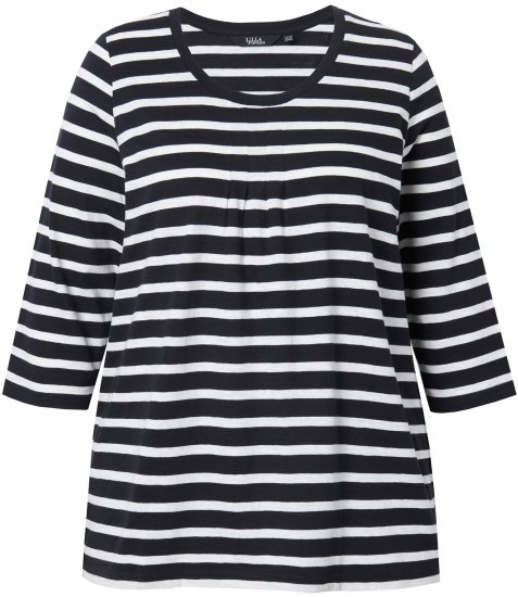 Ulla Popken Striped 3/4 Sleeve A-Line Tee Black - Tricouri - 