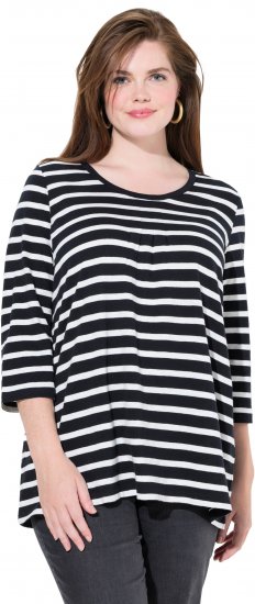 Ulla Popken Striped 3/4 Sleeve A-Line Tee Black - Tricouri - 