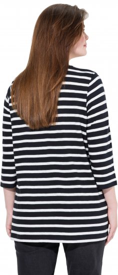 Ulla Popken Striped 3/4 Sleeve A-Line Tee Black - Tricouri - 