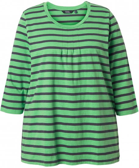 Ulla Popken Striped 3/4 Sleeve A-Line Tee Apple Green - Tricouri - 