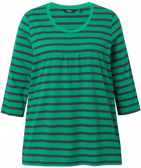 Ulla Popken Striped 3/4 Sleeve A-Line Tee Moss Green - Tricouri - 