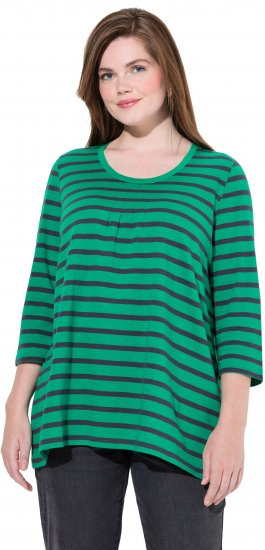 Ulla Popken Striped 3/4 Sleeve A-Line Tee Moss Green - Tricouri - 