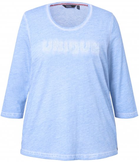 Ulla Popken UNIQUE Embroidered 3/4 Sleeve Tee Light Blue - Tricouri - 