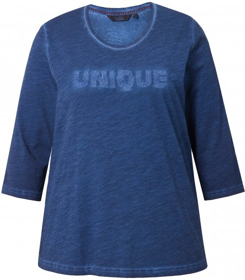 Ulla Popken UNIQUE Embroidered 3/4 Sleeve Tee Ink Blue - Tricouri - 