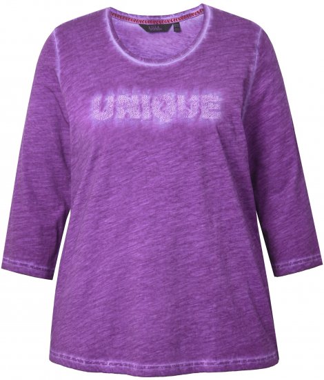 Ulla Popken UNIQUE Embroidered 3/4 Sleeve Tee Purple - Tricouri - 
