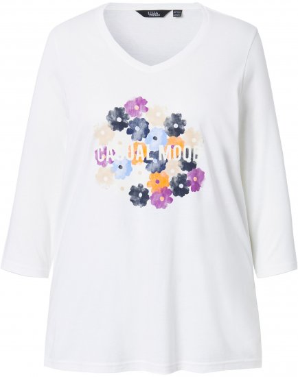 Ulla Popken Casual Mood Floral V-Neck Tee Off-White - Tricouri - 