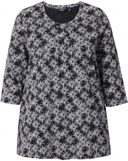 Ulla Popken Graphic Flower A-Line 3/4 Sleeve Tee Black - Tricouri - 