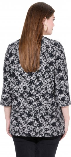 Ulla Popken Graphic Flower A-Line 3/4 Sleeve Tee Black - Tricouri - 