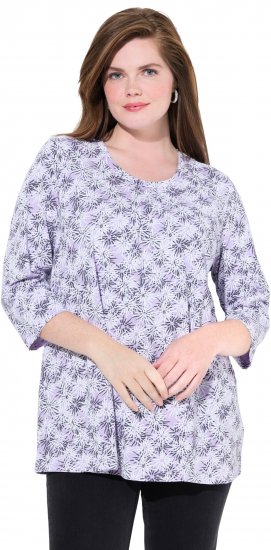 Ulla Popken Graphic Flower A-Line 3/4 Sleeve Tee Lavender - Tricouri - 