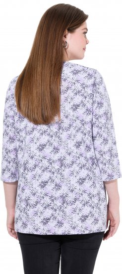 Ulla Popken Graphic Flower A-Line 3/4 Sleeve Tee Lavender - Tricouri - 