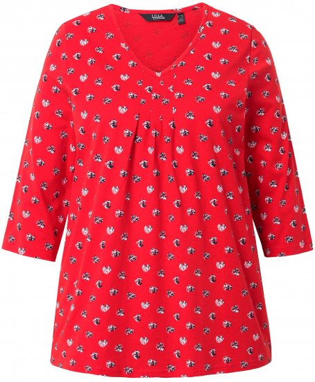 Ulla Popken Minimal Floral Print 3/4 Sleeve Tee Neon Red - Tricouri imprimate pentru femei - 