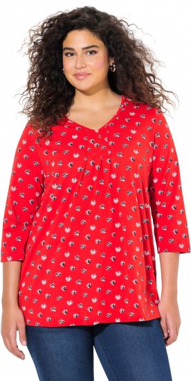 Ulla Popken Minimal Floral Print 3/4 Sleeve Tee Neon Red - Tricouri imprimate pentru femei - 