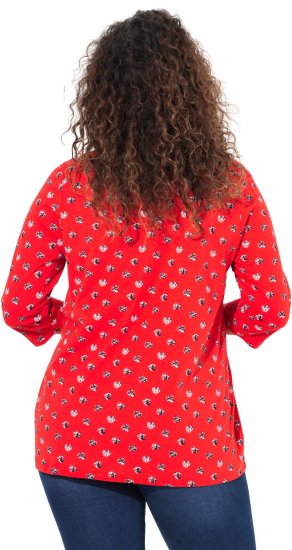 Ulla Popken Minimal Floral Print 3/4 Sleeve Tee Neon Red - Tricouri imprimate pentru femei - 