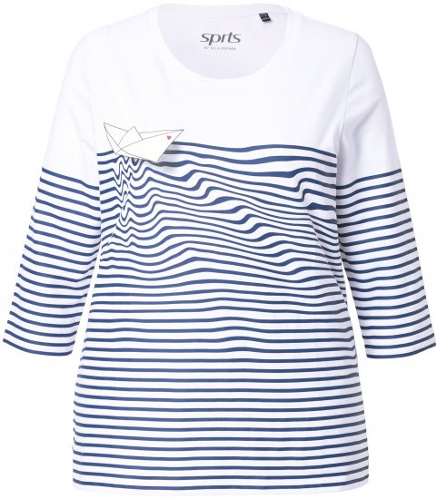 Ulla Popken Paper Boat Print 3/4 Sleeve Tee Snow White - Tricouri imprimate pentru femei - 