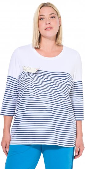 Ulla Popken Paper Boat Print 3/4 Sleeve Tee Snow White - Tricouri imprimate pentru femei - 