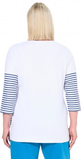 Ulla Popken Paper Boat Print 3/4 Sleeve Tee Snow White - Tricouri imprimate pentru femei - 