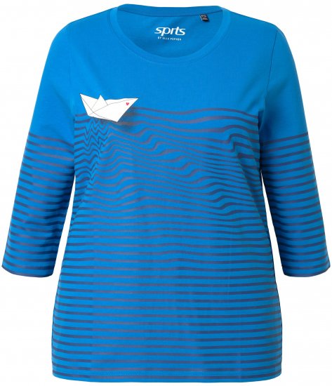 Ulla Popken Paper Boat Print 3/4 Sleeve Tee Pacific Blue - Tricouri imprimate pentru femei - 