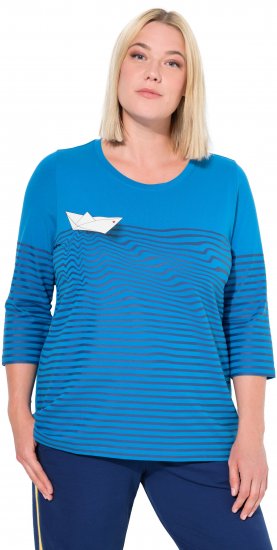 Ulla Popken Paper Boat Print 3/4 Sleeve Tee Pacific Blue - Tricouri imprimate pentru femei - 