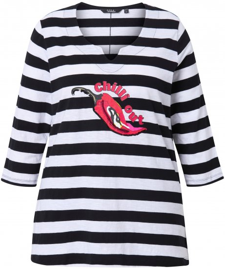 Ulla Popken Chilli Pepper Sequined 3/4 Sleeve Graphic Tee Black - Tricouri - 