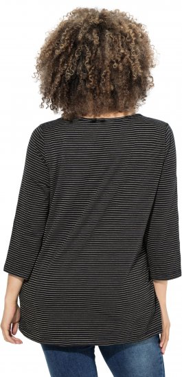 Ulla Popken Glitter Stripe 3/4 Sleeve Tee Anthracite - Tricouri imprimate pentru femei - 