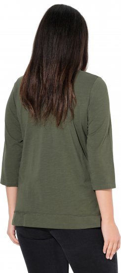 Ulla Popken Textured Lettering 3/4 Sleeve Tee Olive - Tricouri imprimate pentru femei - 