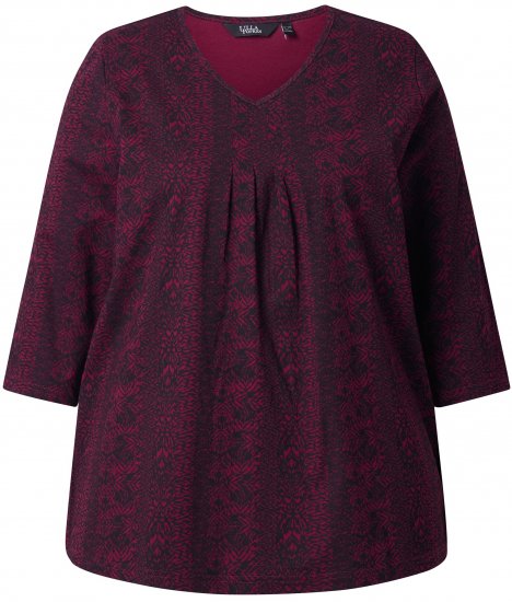 Ulla Popken Mixed Pattern Stripe 3/4 Sleeve Tee Black - Tricouri - 