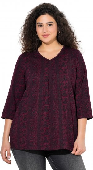 Ulla Popken Mixed Pattern Stripe 3/4 Sleeve Tee Black - Tricouri imprimate pentru femei - 