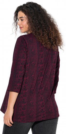 Ulla Popken Mixed Pattern Stripe 3/4 Sleeve Tee Black - Tricouri - 