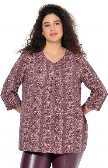 Ulla Popken Mixed Pattern Stripe 3/4 Sleeve Tee Dark Cherry Red - Tricouri - 