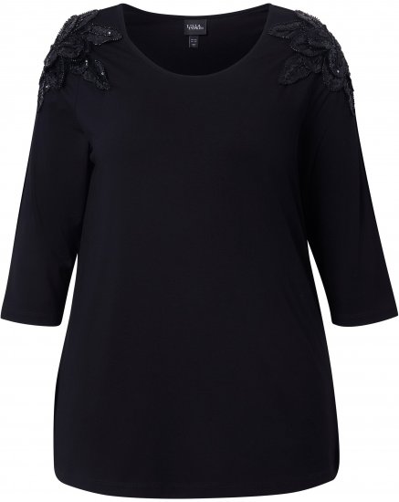 Ulla Popken Flower Epaulet 3/4 Sleeve Top Black - Tricouri imprimate pentru femei - 