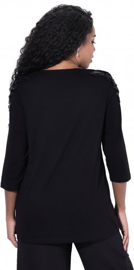 Ulla Popken Flower Epaulet 3/4 Sleeve Top Black - Tricouri imprimate pentru femei - 