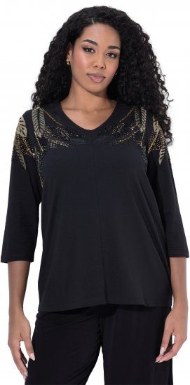 Ulla Popken Feather Beadwork 3/4 Sleeve Top Black - Tricouri imprimate pentru femei - 