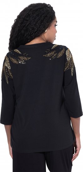 Ulla Popken Feather Beadwork 3/4 Sleeve Top Black - Tricouri imprimate pentru femei - 