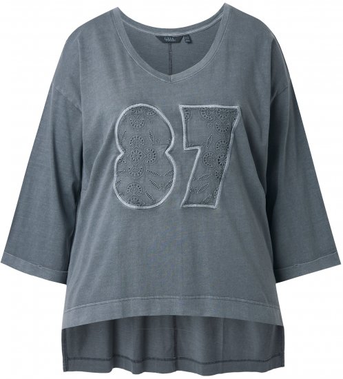 Ulla Popken 87 Applique Oversized Long Sleeve Tee Graphite Grey - Tricouri - 