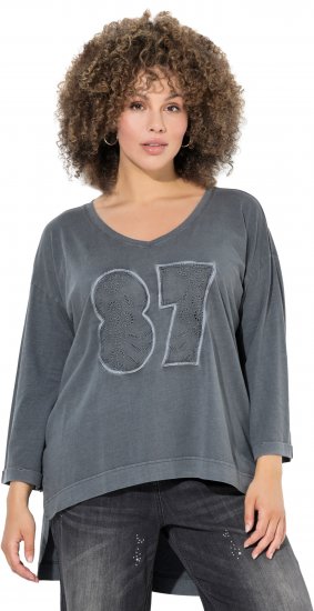 Ulla Popken 87 Applique Oversized Long Sleeve Tee Graphite Grey - Tricouri - 
