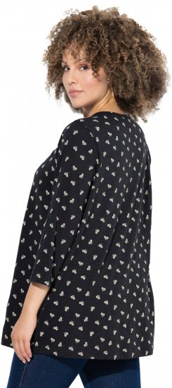 Ulla Popken Flower Print 3/4 Sleeve Tee Black - Tricouri - 
