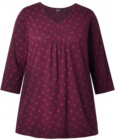 Ulla Popken Flower Print 3/4 Sleeve Tee Dark Ruby - Tricouri - 