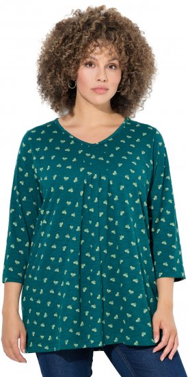 Ulla Popken Flower Print 3/4 Sleeve Tee Teal Green - Tricouri - 
