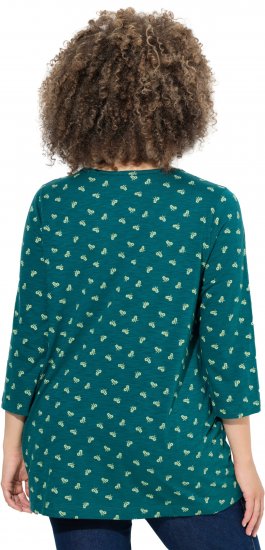 Ulla Popken Flower Print 3/4 Sleeve Tee Teal Green - Tricouri - 