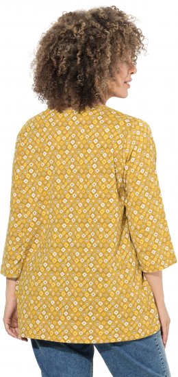 Ulla Popken Graphic Print Pleated 3/4 Sleeve Tee Mocha Brown - Tricouri - 