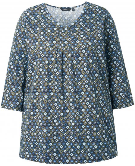 Ulla Popken Graphic Print Pleated 3/4 Sleeve Tee Atlantic Blue - Tricouri - 