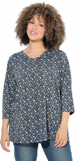 Ulla Popken Graphic Print Pleated 3/4 Sleeve Tee Atlantic Blue - Tricouri - 
