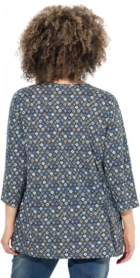 Ulla Popken Graphic Print Pleated 3/4 Sleeve Tee Atlantic Blue - Tricouri - 