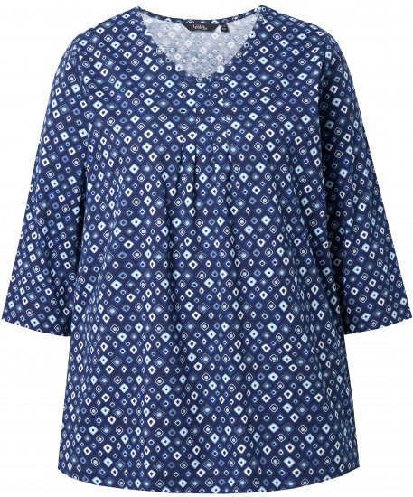 Ulla Popken Graphic Print Pleated 3/4 Sleeve Tee Blue - Tricouri - 