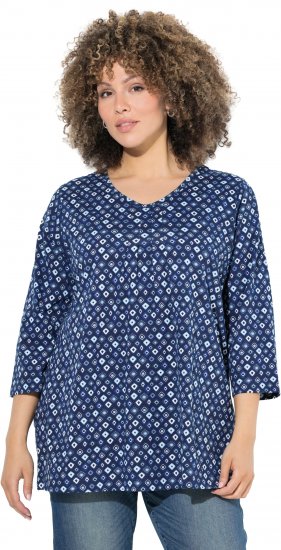 Ulla Popken Graphic Print Pleated 3/4 Sleeve Tee Blue - Tricouri - 