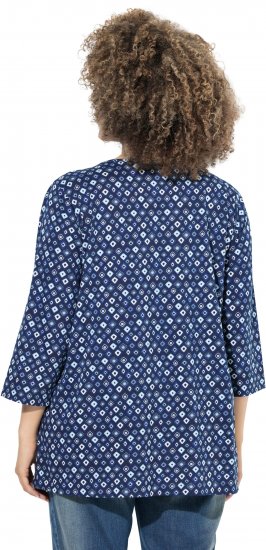 Ulla Popken Graphic Print Pleated 3/4 Sleeve Tee Blue - Tricouri - 