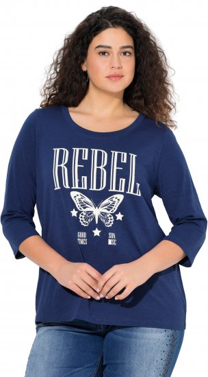 Ulla Popken Rebel 3/4 Sleeve Graphic Tee Ink Blue - Tricouri - 