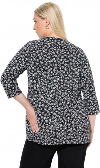 Ulla Popken Snowflake Print 3/4 Sleeve Tee Black - Tricouri - 