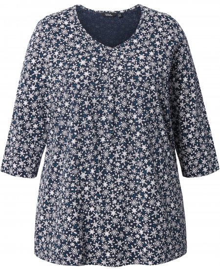 Ulla Popken Snowflake Print 3/4 Sleeve Tee Navy - Tricouri - 
